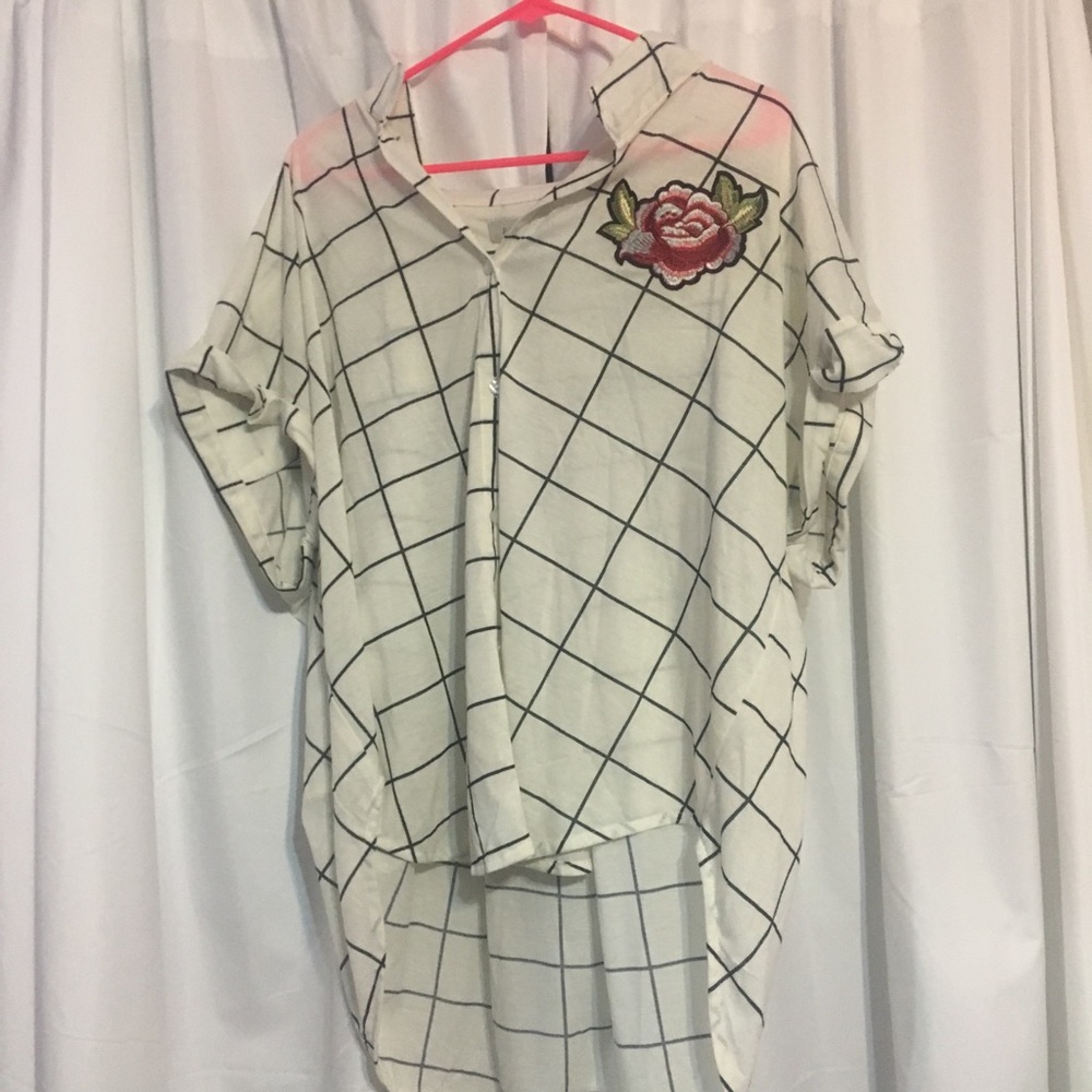 Plaid shirt with floral embroidery